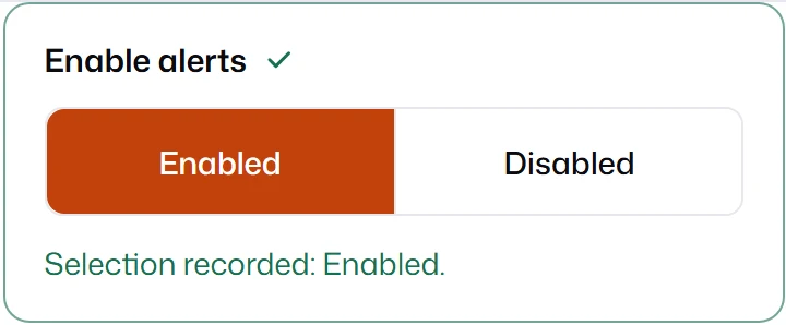 An Enable alerts switch with Enabled selected and Disabled unselected.