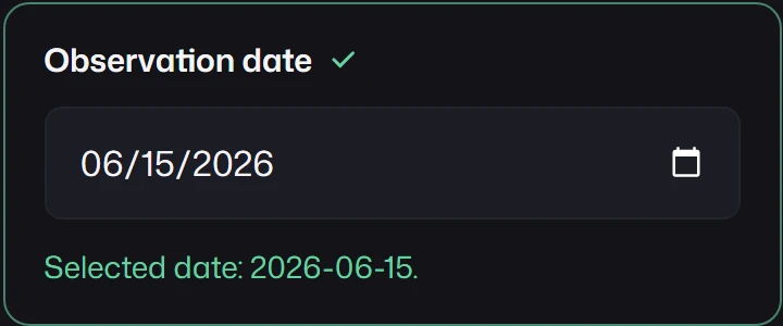 An Observation date field showing 15 June 2026.