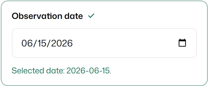 An Observation date field showing 15 June 2026.