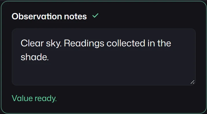 An Observation notes text area with three lines of text.