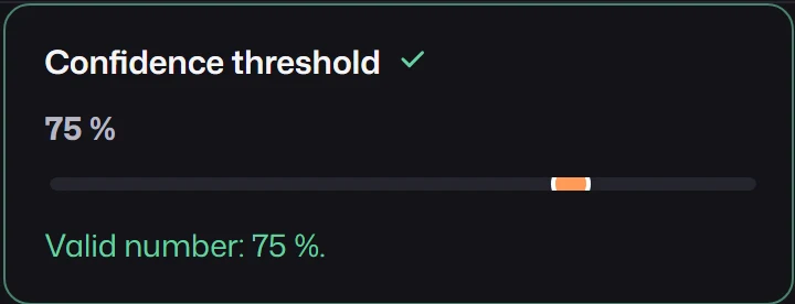 A Confidence threshold slider set to 75 %.