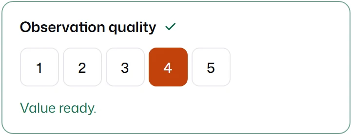 An Observation quality rating with buttons 1 to 5 and 4 selected.